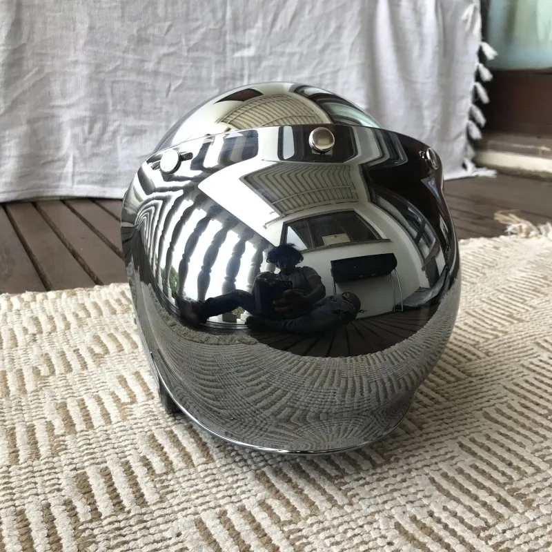 Vintage Open Face Retro Helmet - Helm Motor Open Face Chrome Silver