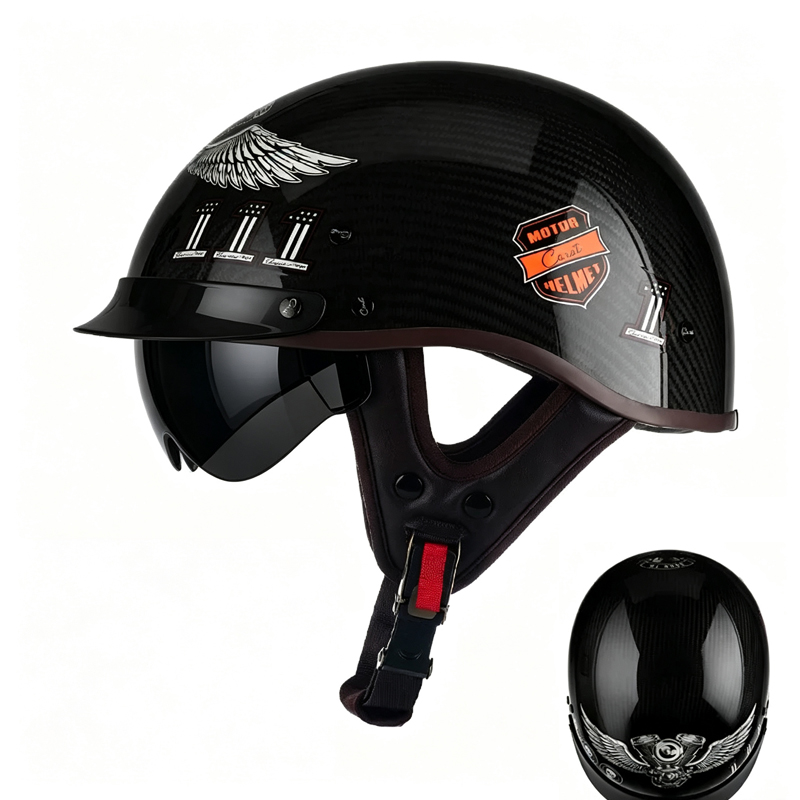 Helm Setengah Wajah Serat Karb - Carbon Fiber Lightweight Motorcycle Helmet ulasan dan harga